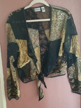 Chico's Mixed Lace Patchwork Tie-Front Bolero or Shrug